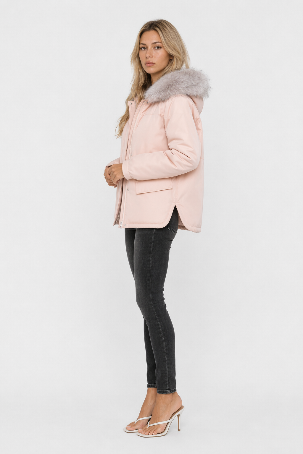 Pink Hooded Short Winter Jacket for Women Default