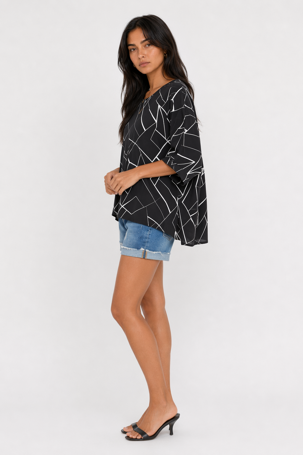 Geo Print Batwing Top for Women Default