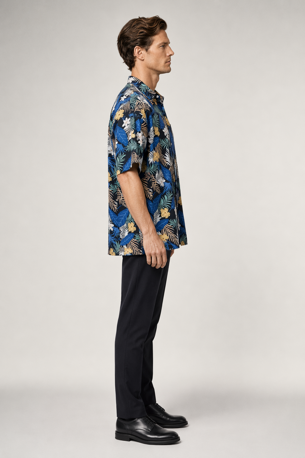 Yellow Hibiscus Print Short Sleeve Oversized Men's Hawaiian Shirt Default