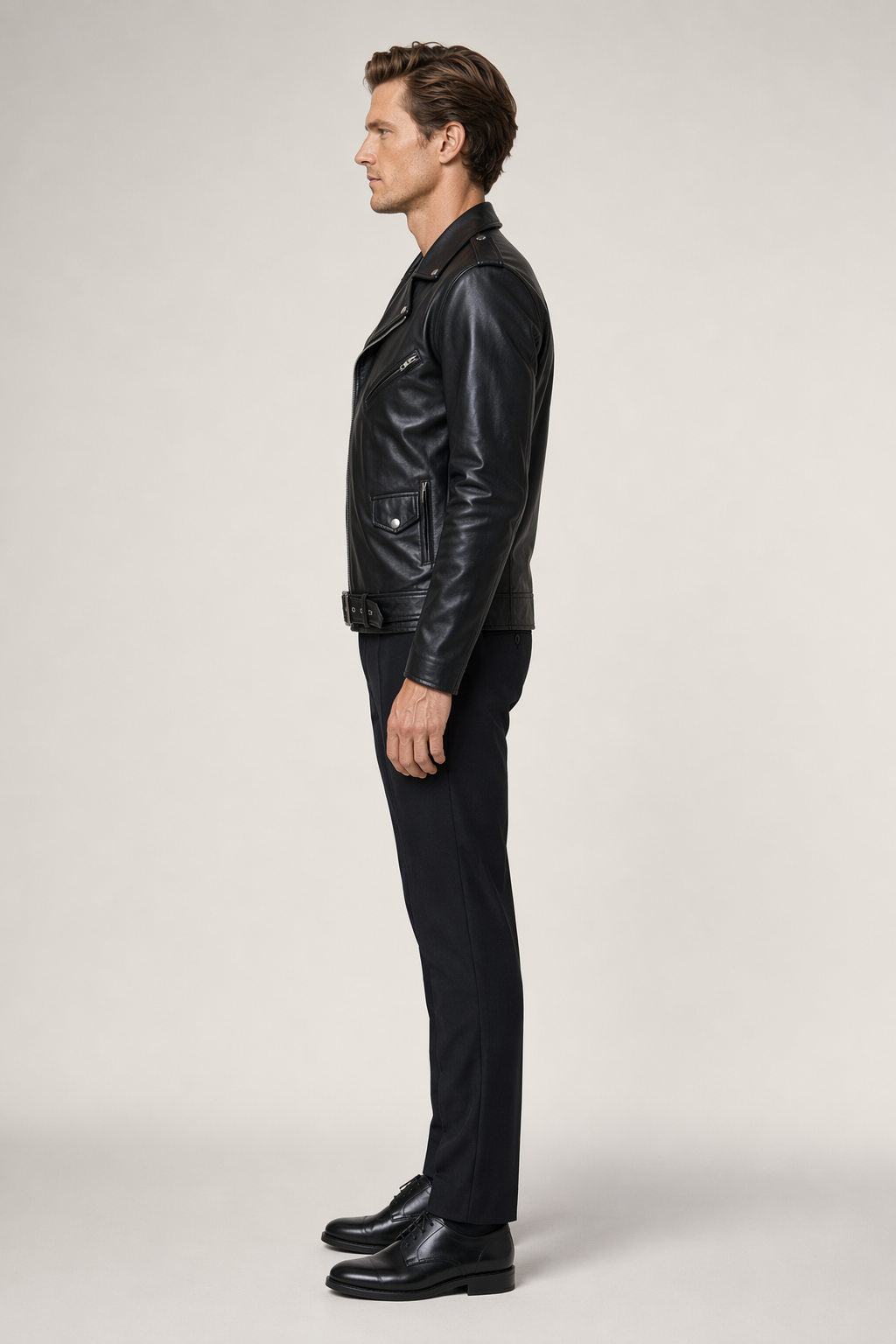 Stealthy Black Faux Leather Biker Jacket for Men Default