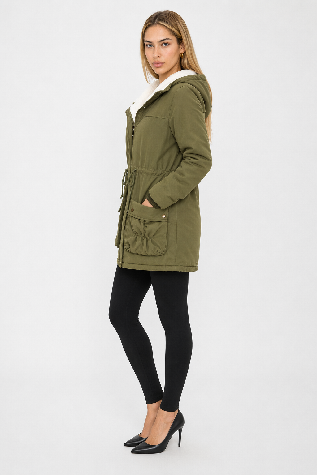 Army Green Hooded Parka Jacket for Women Default