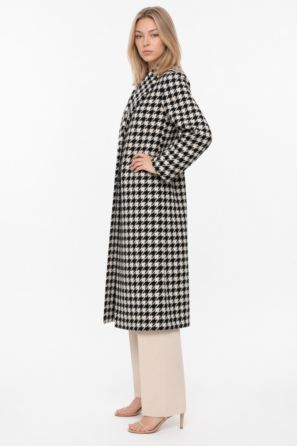 Long Coat for Women with Houndstooth Design Default