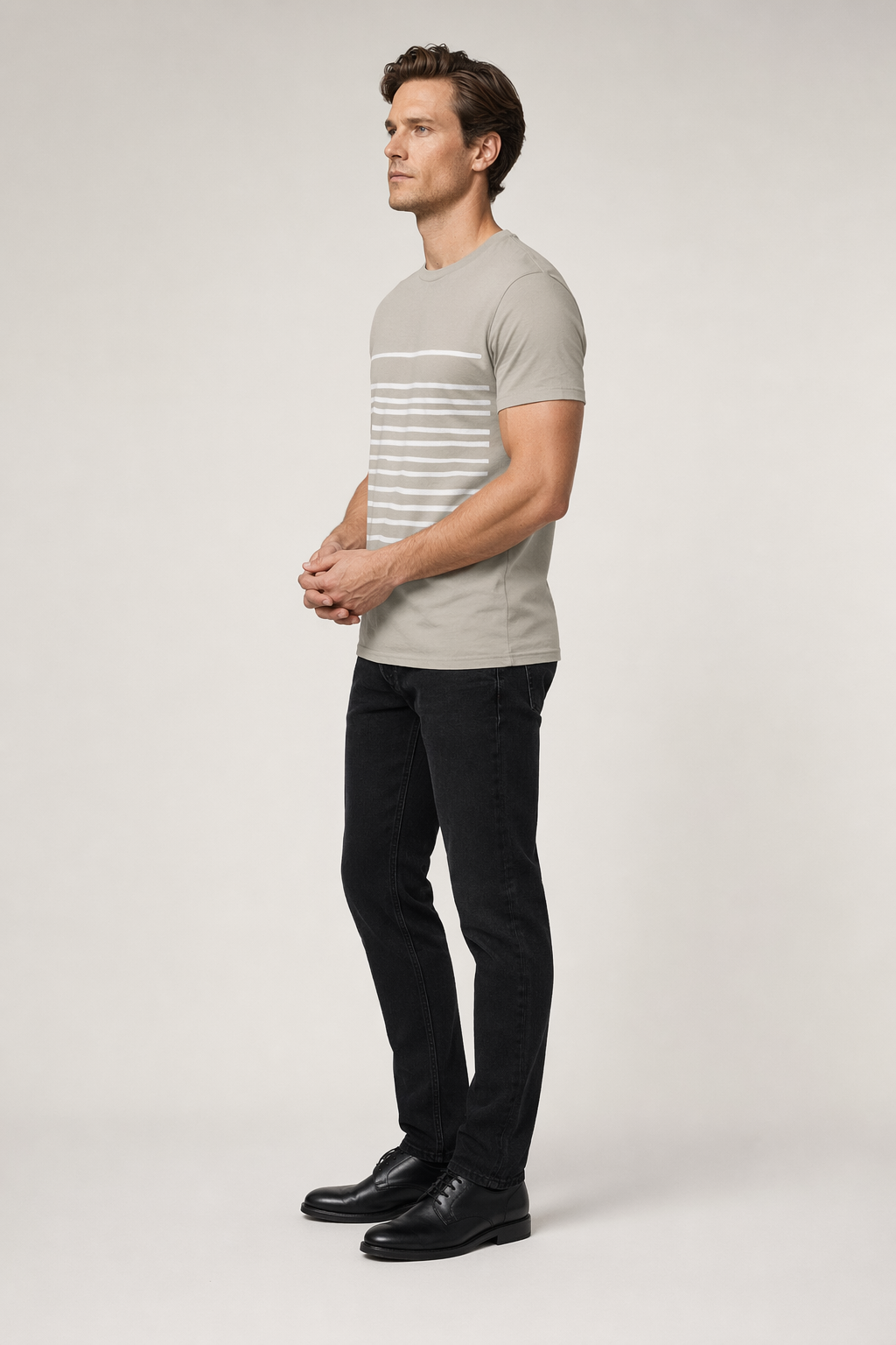 Sand-Colored Men's T-Shirt with Horizontal Stripes Default