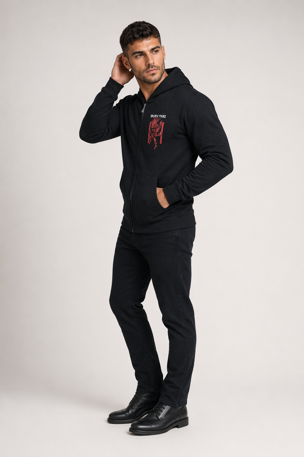 Muay Thai Inspired Zip-Up Hoodie for Men Default
