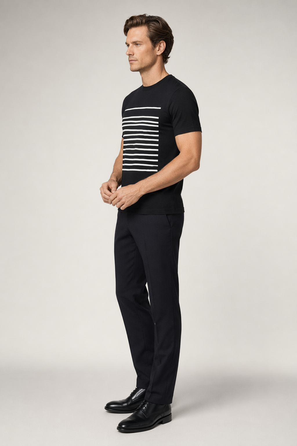 Black Tee for Men with Stripes Default
