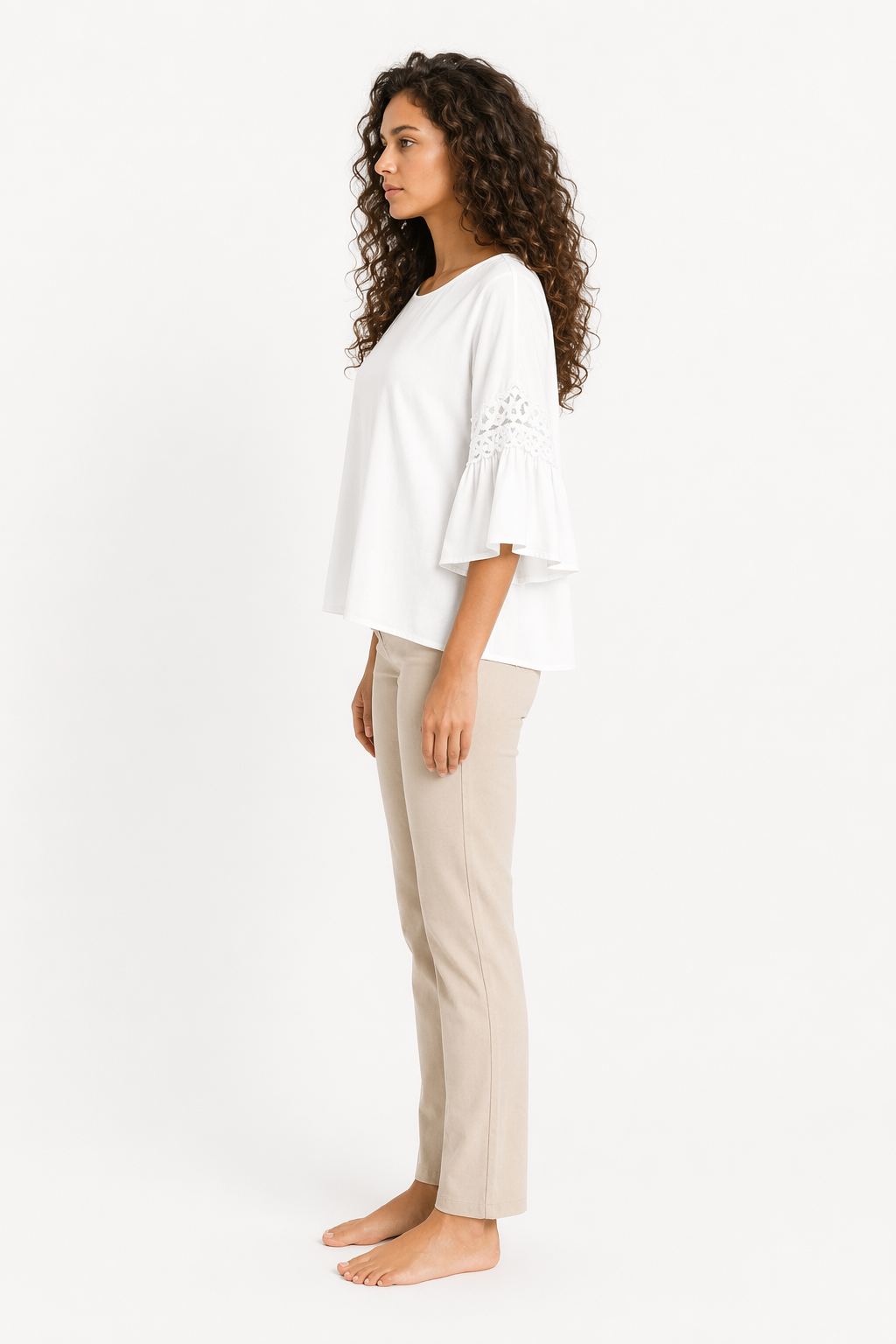 Classic White Top with Elegant Ruffle Sleeves for Women Default