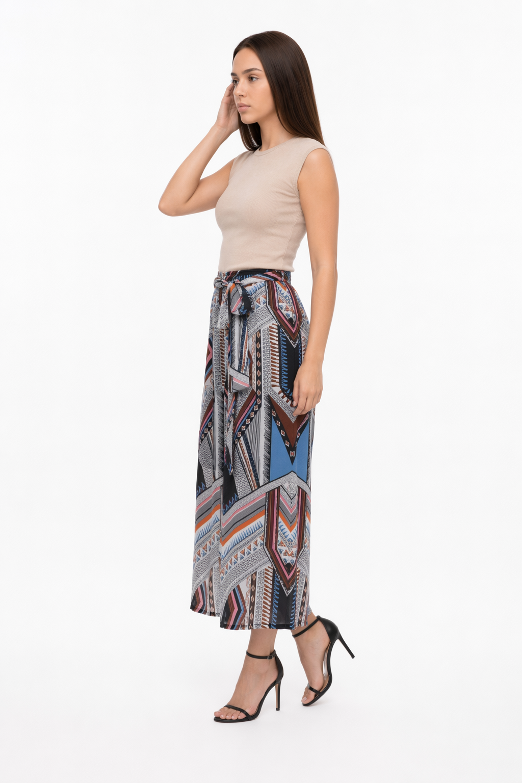 Flowing Patterned Wide-Leg Trousers Default