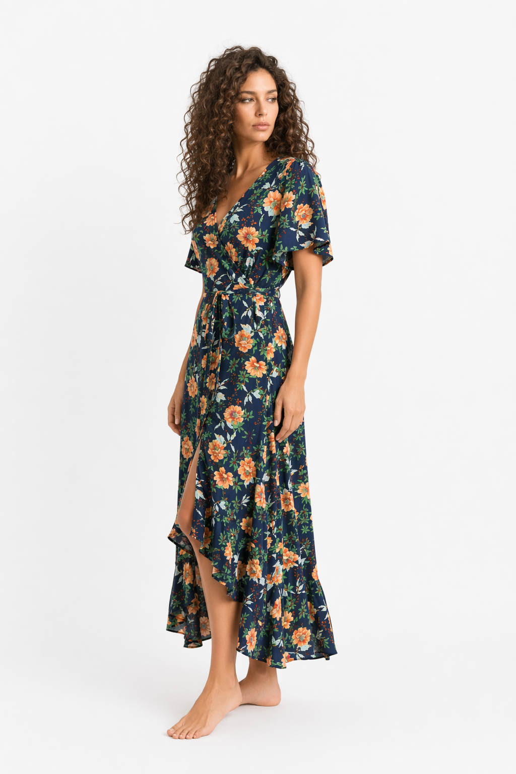 Floral Ruffle Wrap Dress for Women's Summer Fashion Default