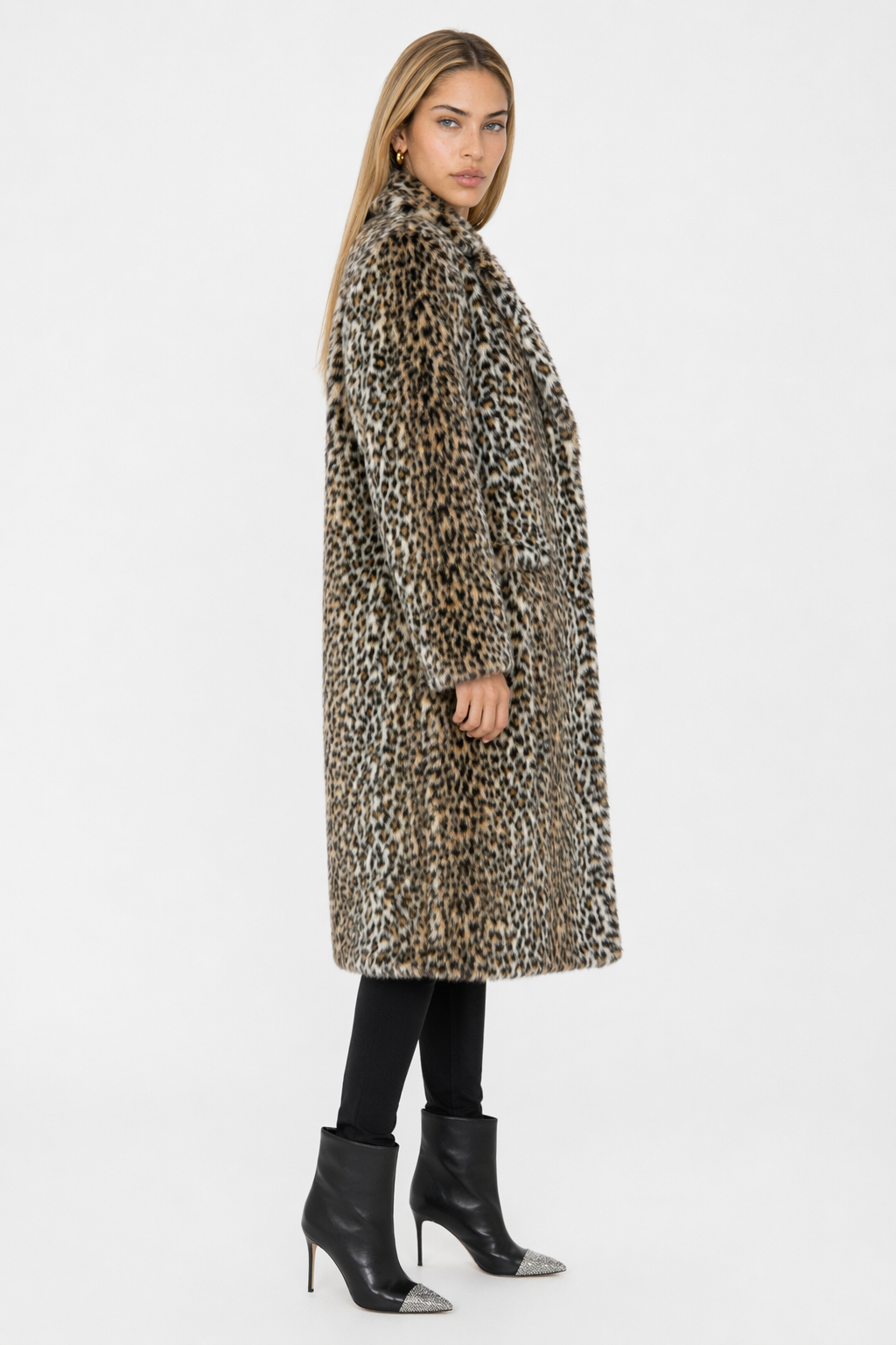 Leopard Print Faux Fur Coat for Women Featuring Convenient Pockets Default