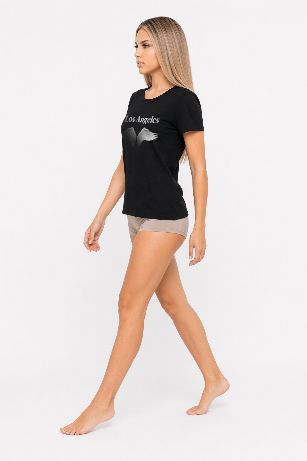 Los Angeles T-Shirt with Winged Logo Design Black