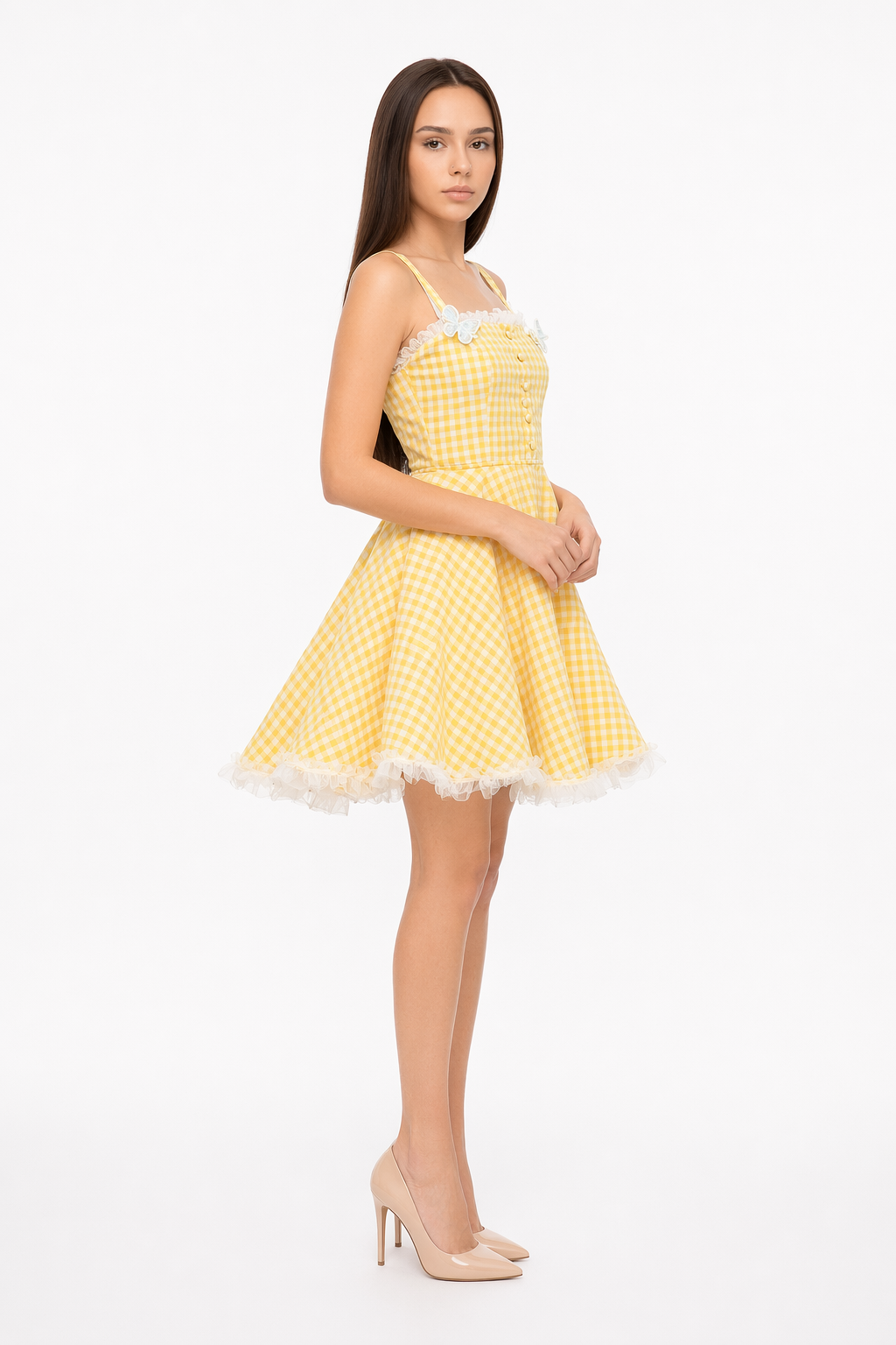 Cheerful Yellow Plaid Mini Dress Default