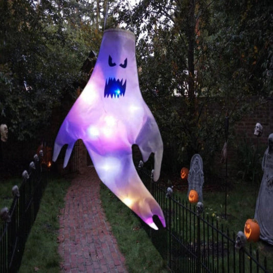 Outdoor Hanging Ghost Decor for Halloween: white, purple ghost, cartoon Halloween style