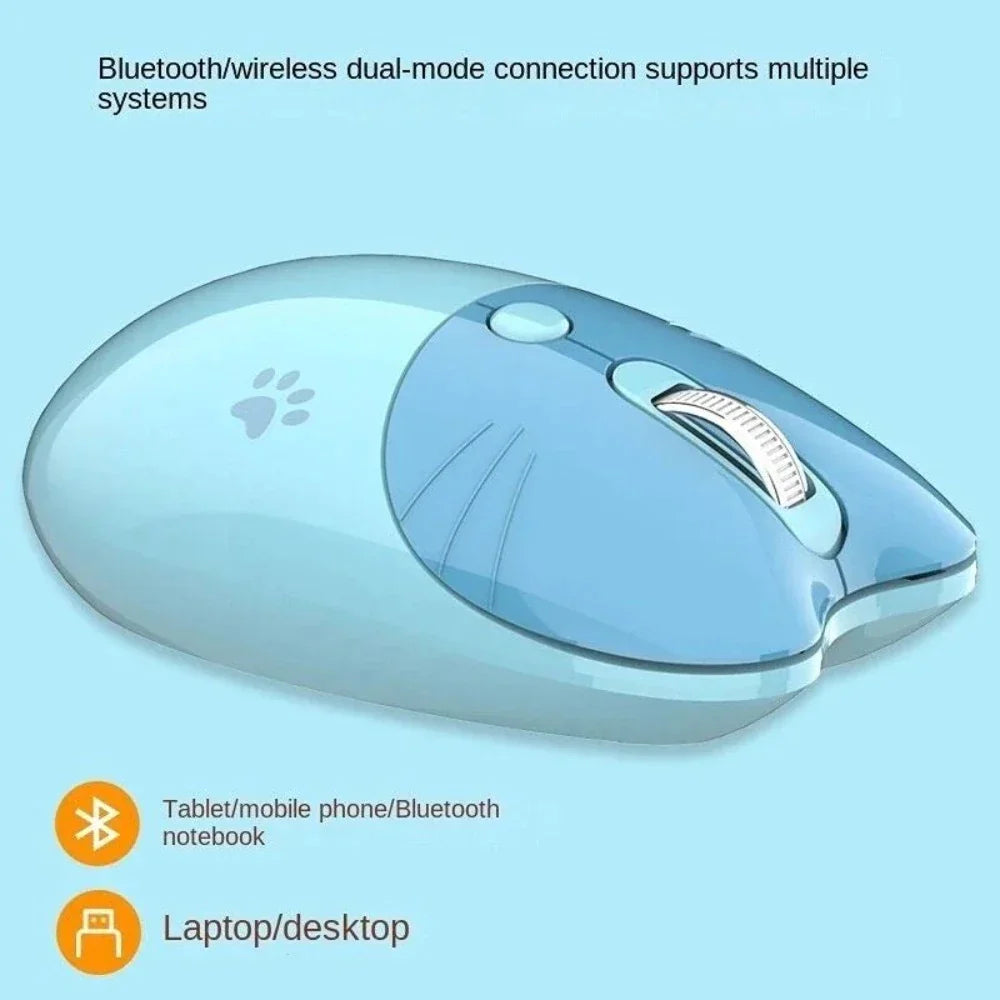 Cartoon Feline Themed Wireless Mouse with Bluetooth 2.4Ghz