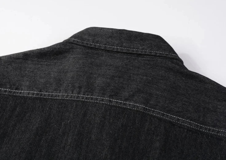 Long Sleeve Denim Shirt with Single Pocket for Men