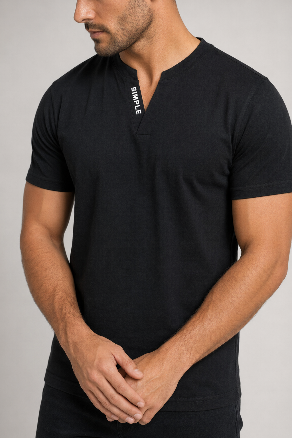 Slim Fit Men's Casual V-Neck Tee Black
