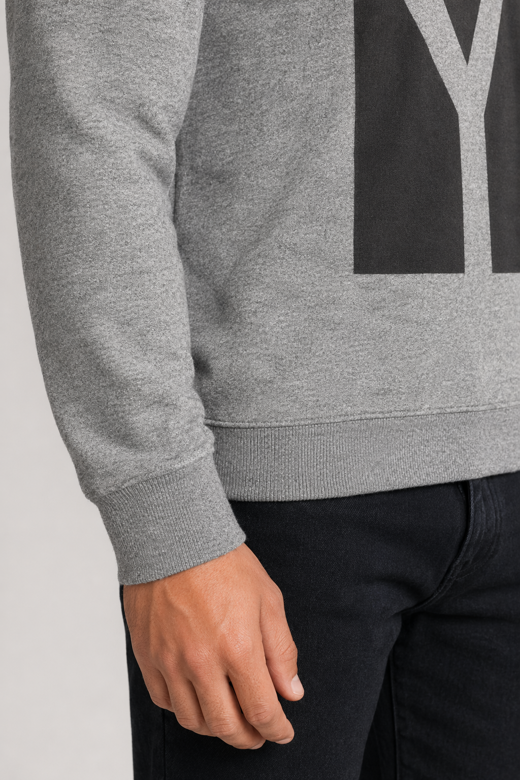 Men's Crewneck Sweatshirt with Y Logo Design Sport Grey
