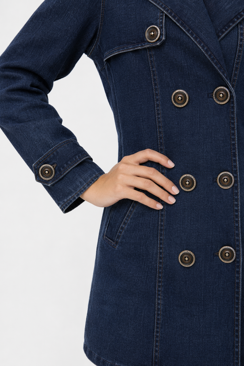 Slim Fit Double Breasted Women's Denim Jacket Default