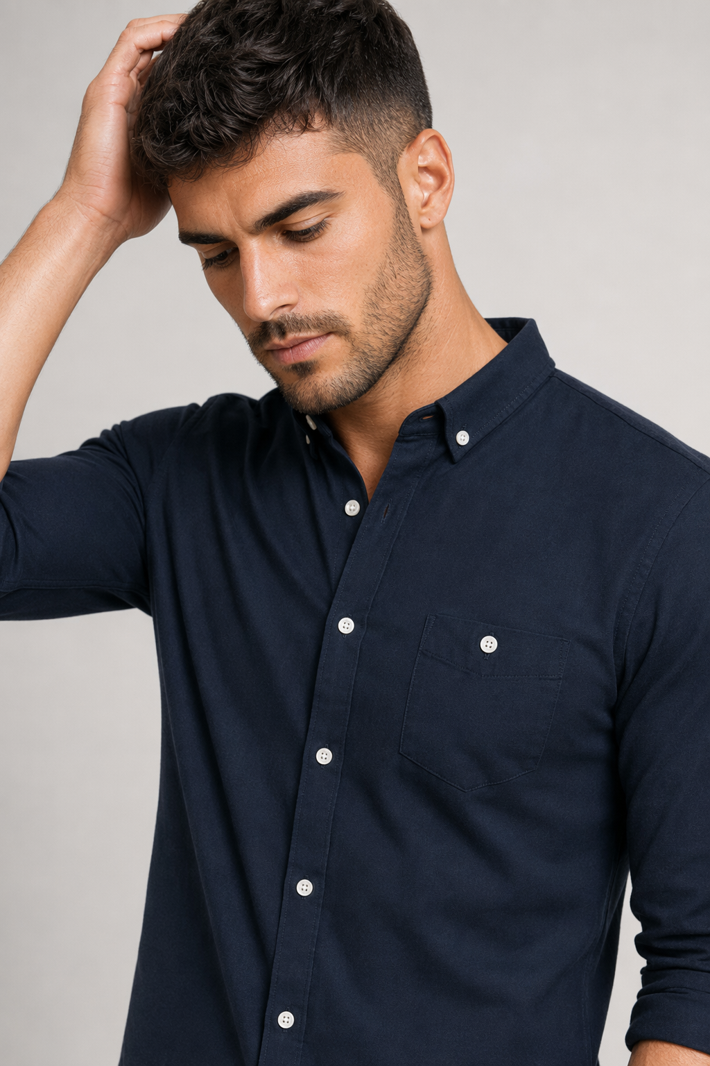Classic Men's Shirt with Button Front Navy
