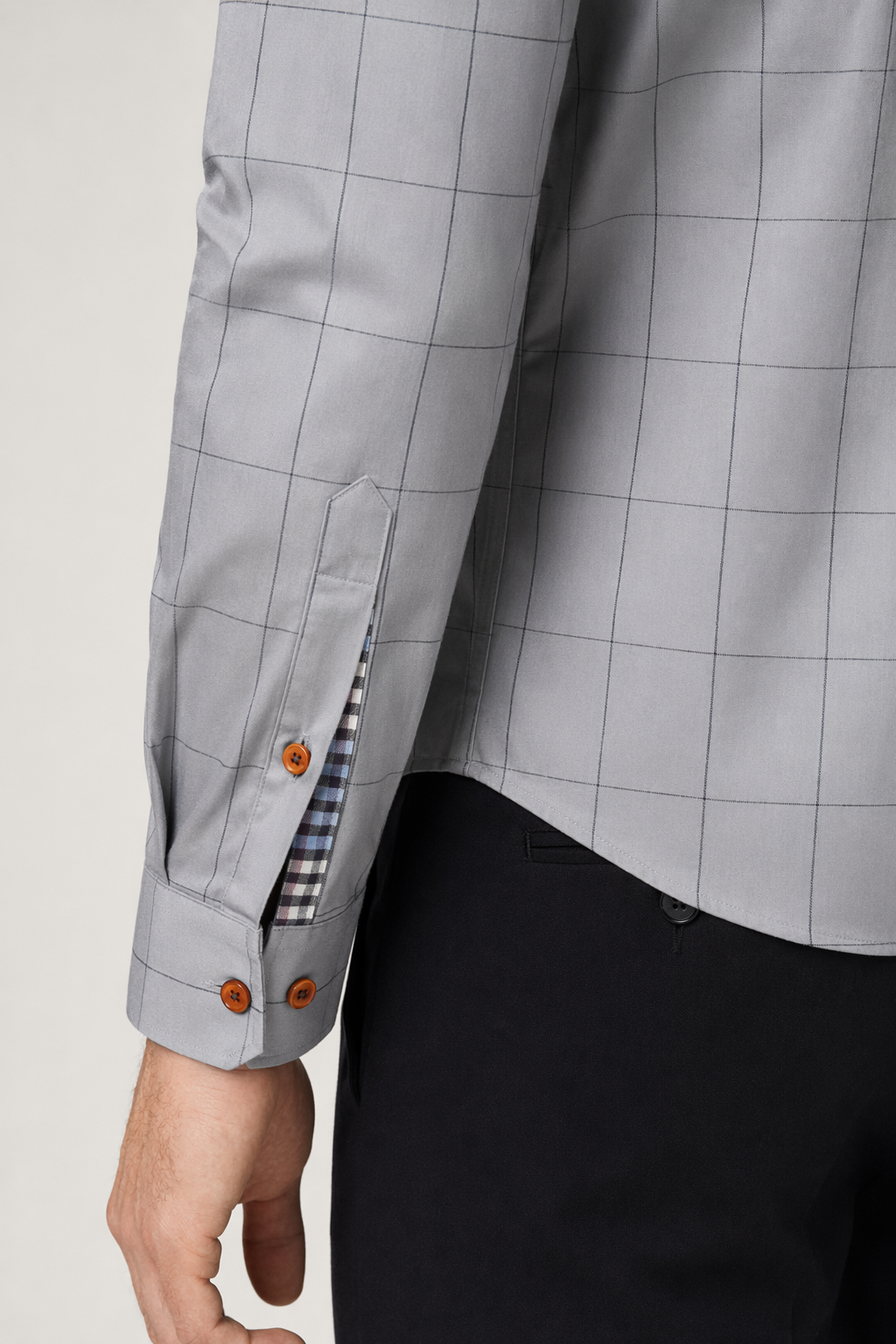 Long Sleeve Plaid Shirt for Men with Unique Inner Accents Gray