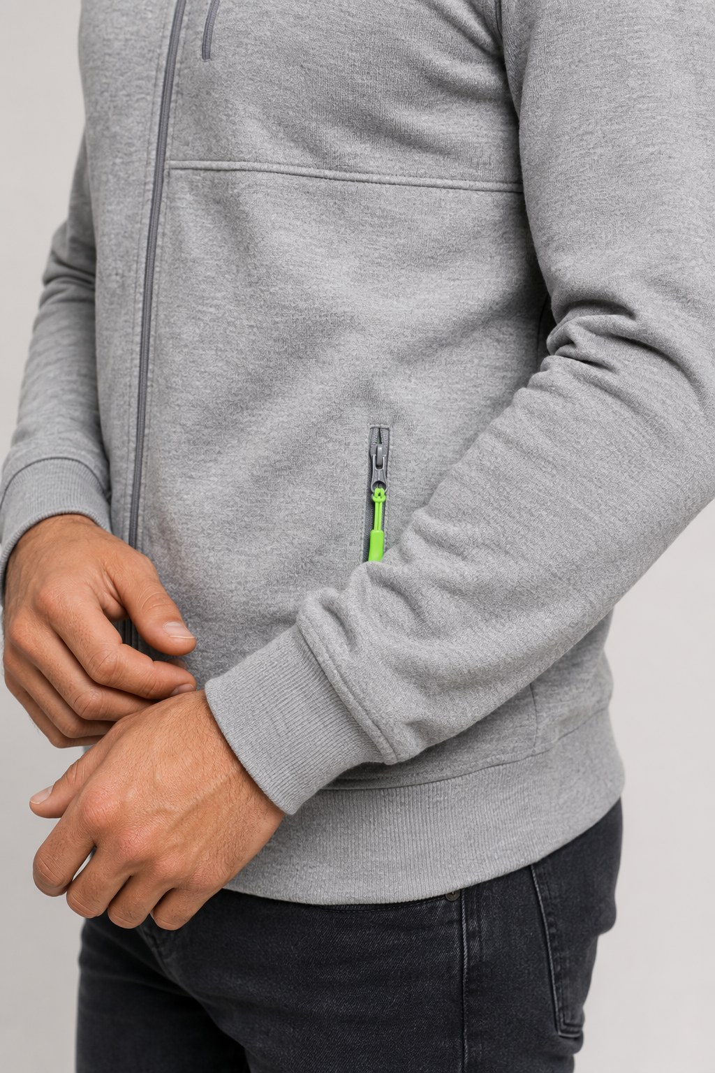 Dual-Zip Men's Lightweight Hooded Sweatshirt Light Gray