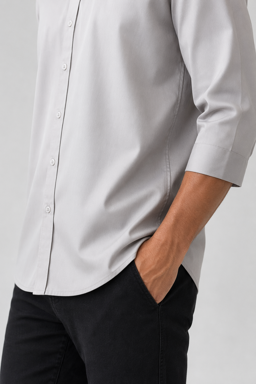 Button-Up Shirt for Men with Three-Quarter Sleeves Gray