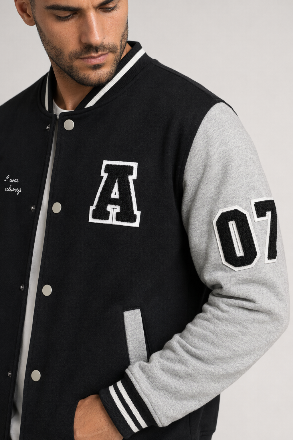 Two-Toned Men's Varsity Jacket Black