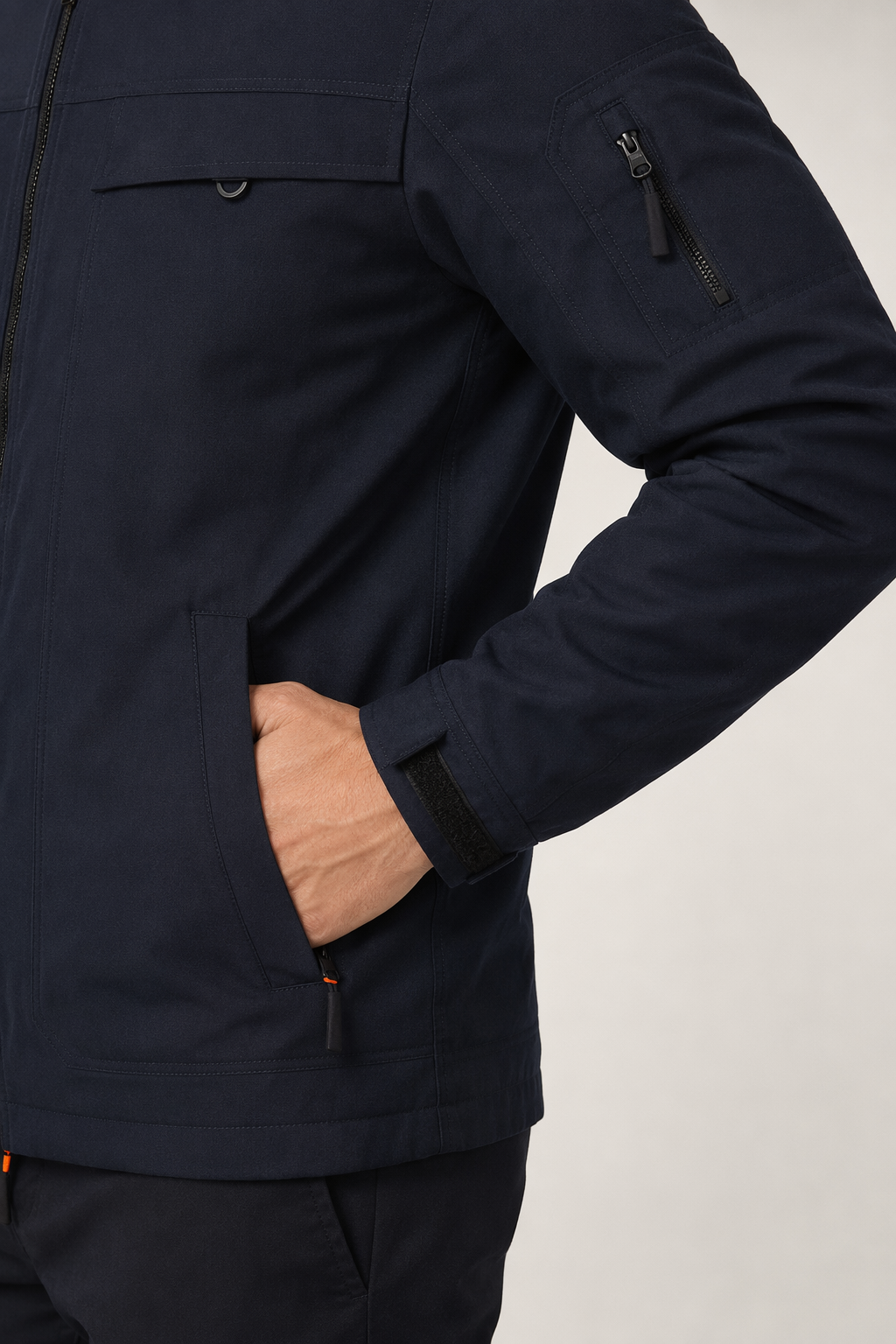 Men's Hooded Zipper Jacket with Detachable Hood Navy