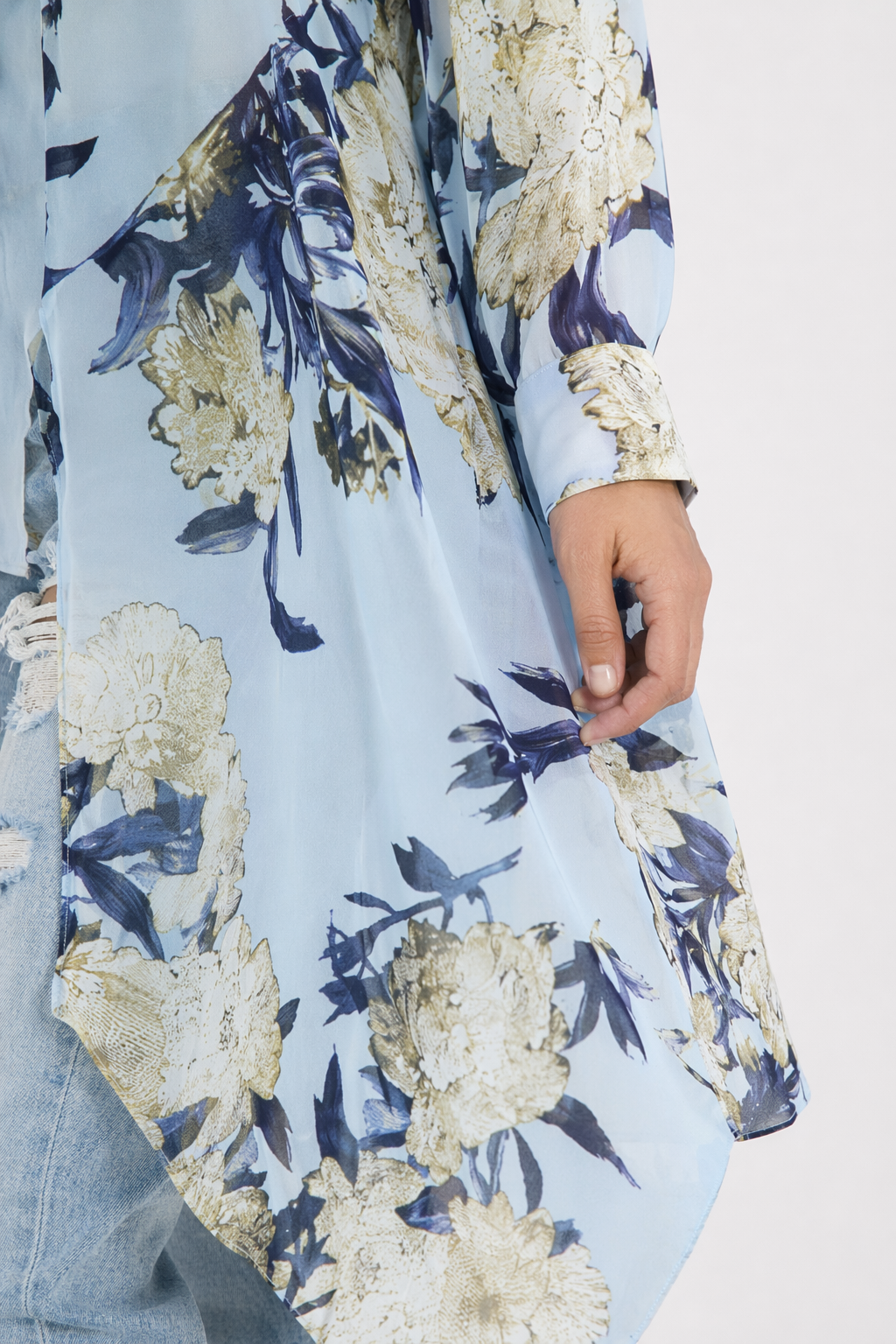 Long Printed Chiffon Blouse for Women with Asymmetric Hem Default