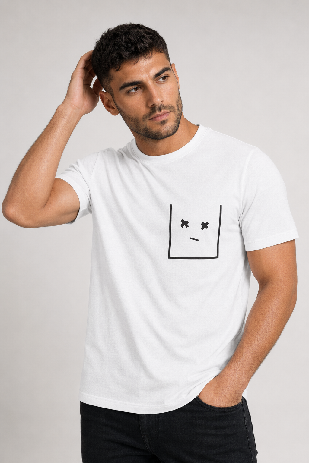 Streetwear T-Shirt for Men with Faux Pockets White