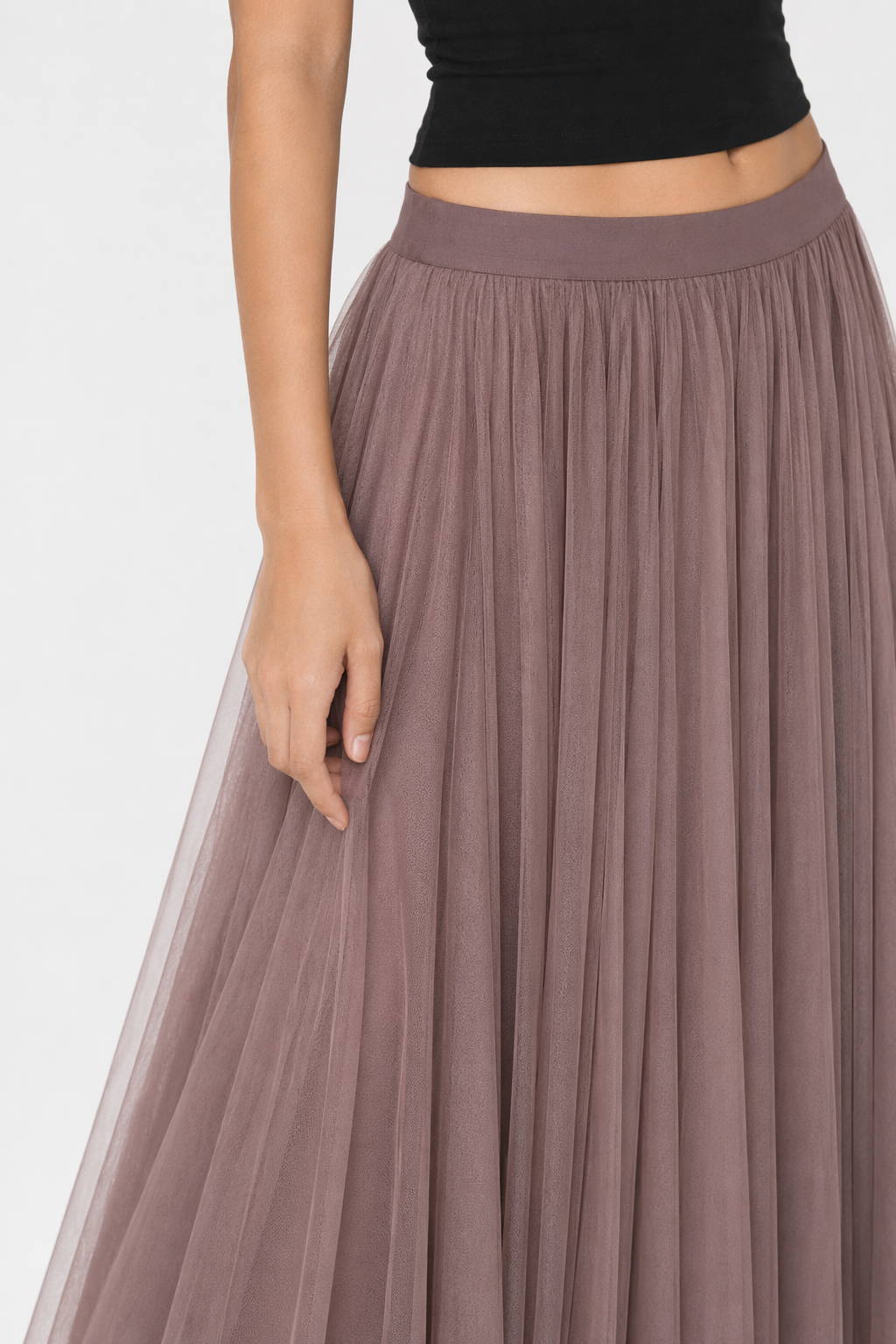 Summer Long Skirt with Elastic Waistband and 3 Layers Coffee