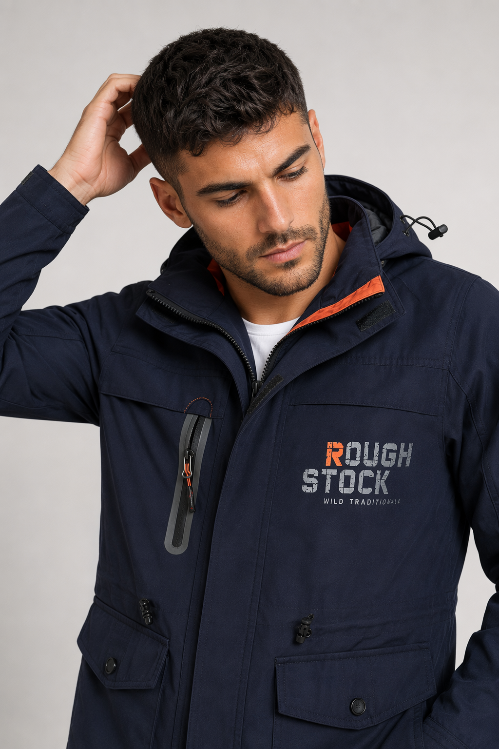 Windproof Hooded Men's Jacket with Detachable Hood Navy