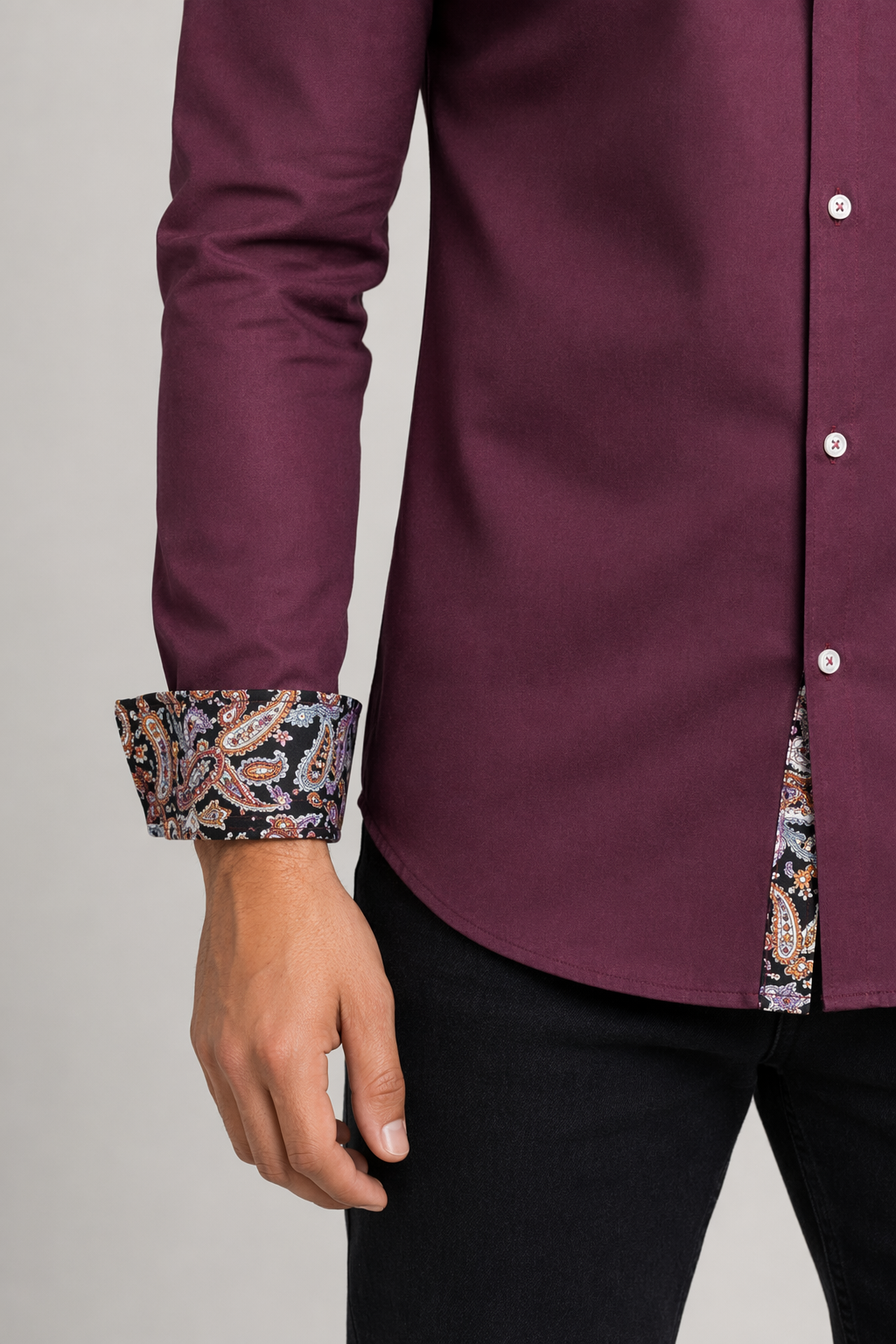 Button-Down Men's Shirt with Botanical Accents Wine