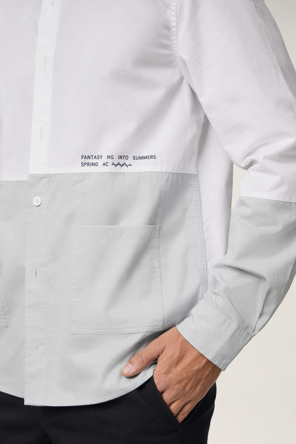 Long Sleeve Two-Toned Casual Men's Shirt White