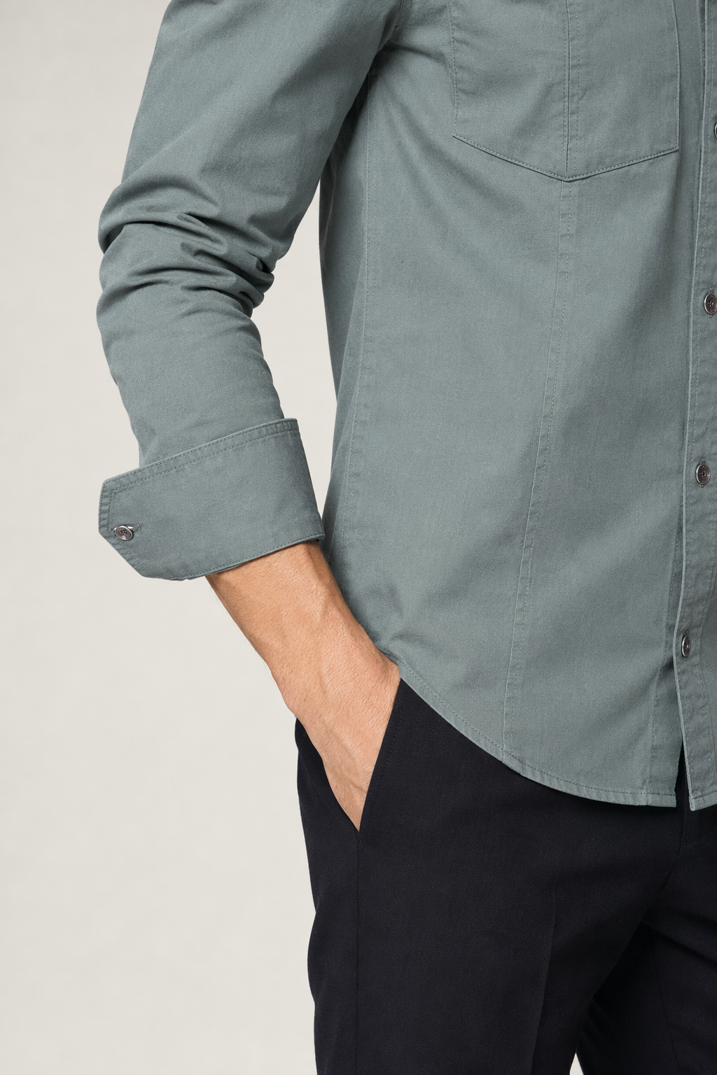 Long Sleeve Military Shirt with Dual Pockets for Men Green