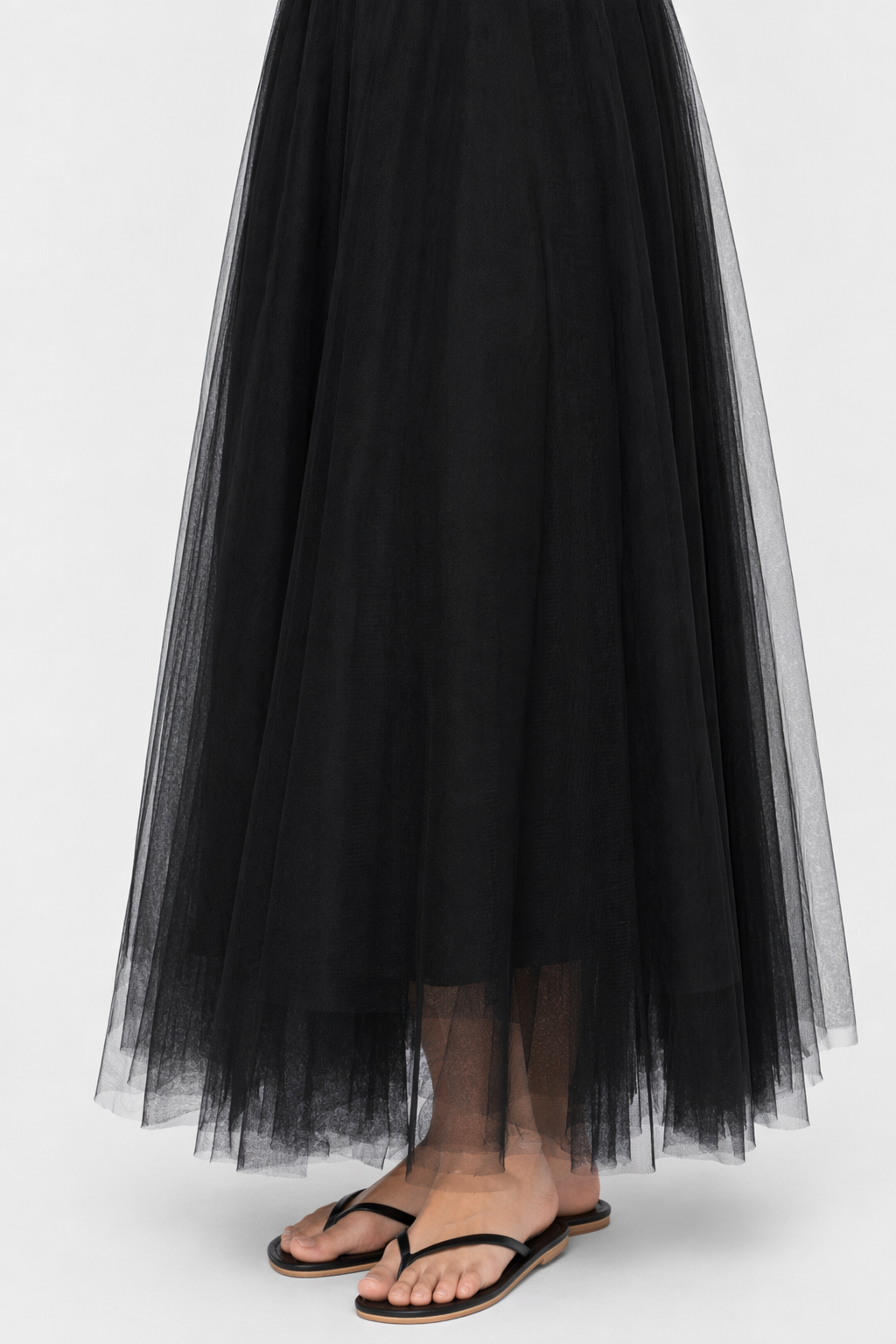 Summer Long Skirt with Elastic Waistband and 3 Layers Black