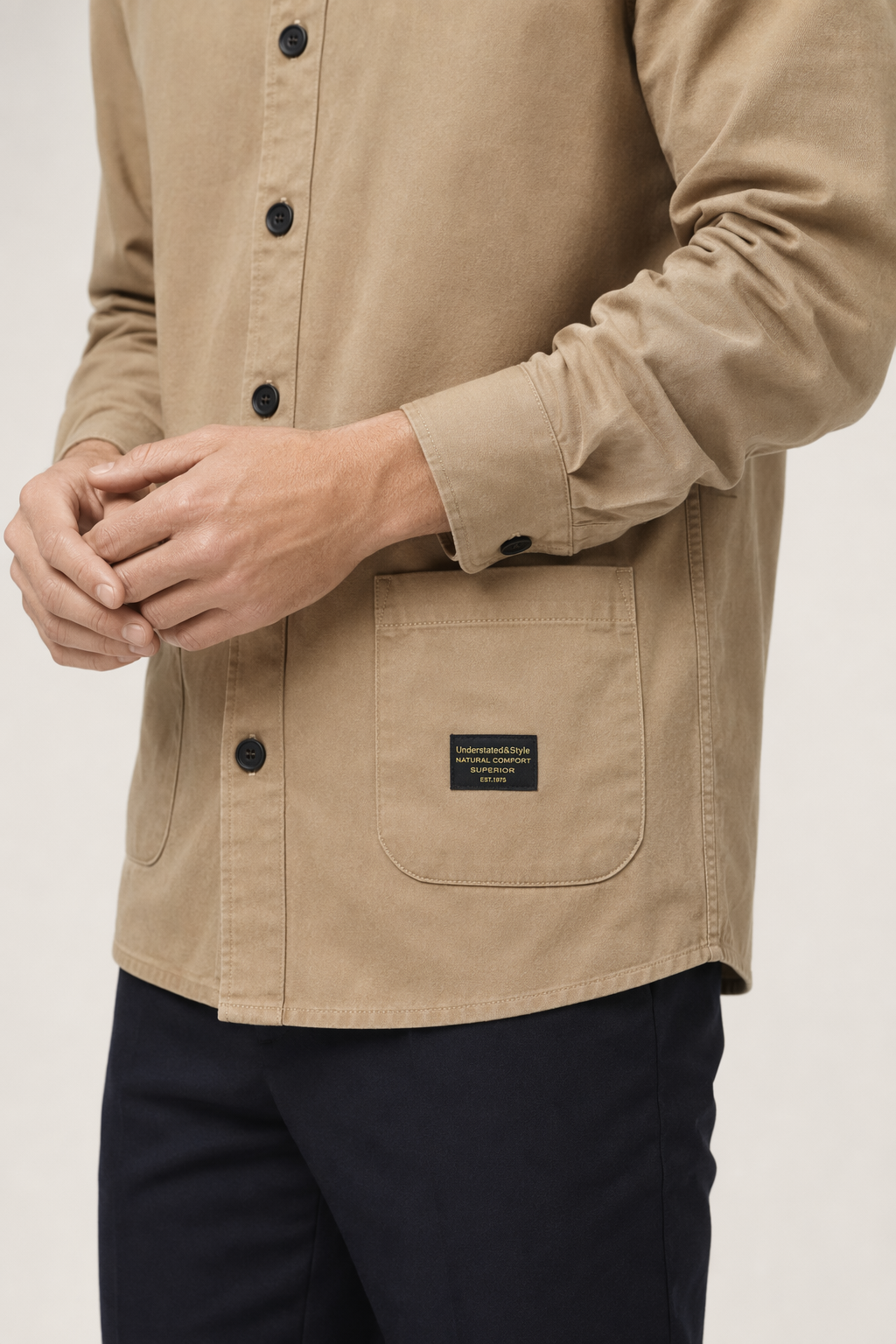 Men's Pocketed Button-Up Shirt Khaki