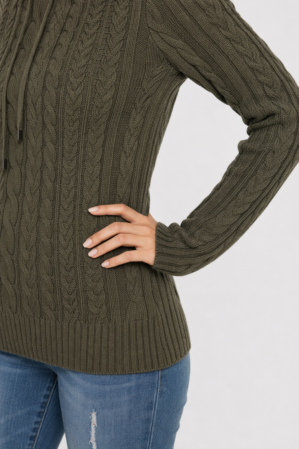 Hooded Women's Pullover Sweater Army Green