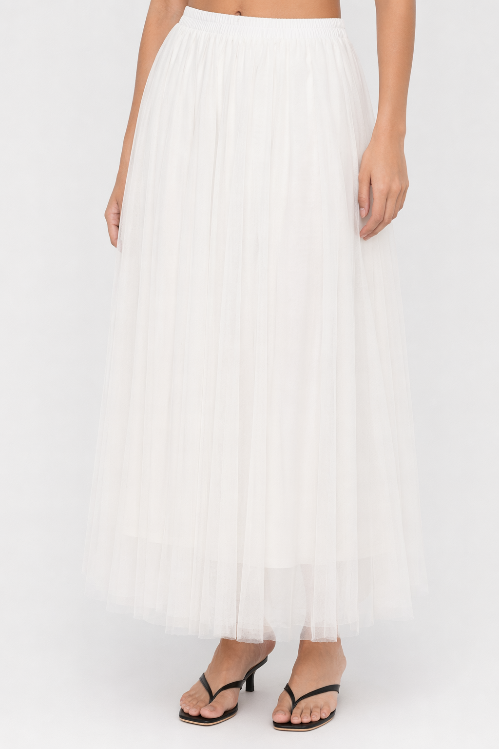 Summer Long Skirt with Elastic Waistband and 3 Layers White