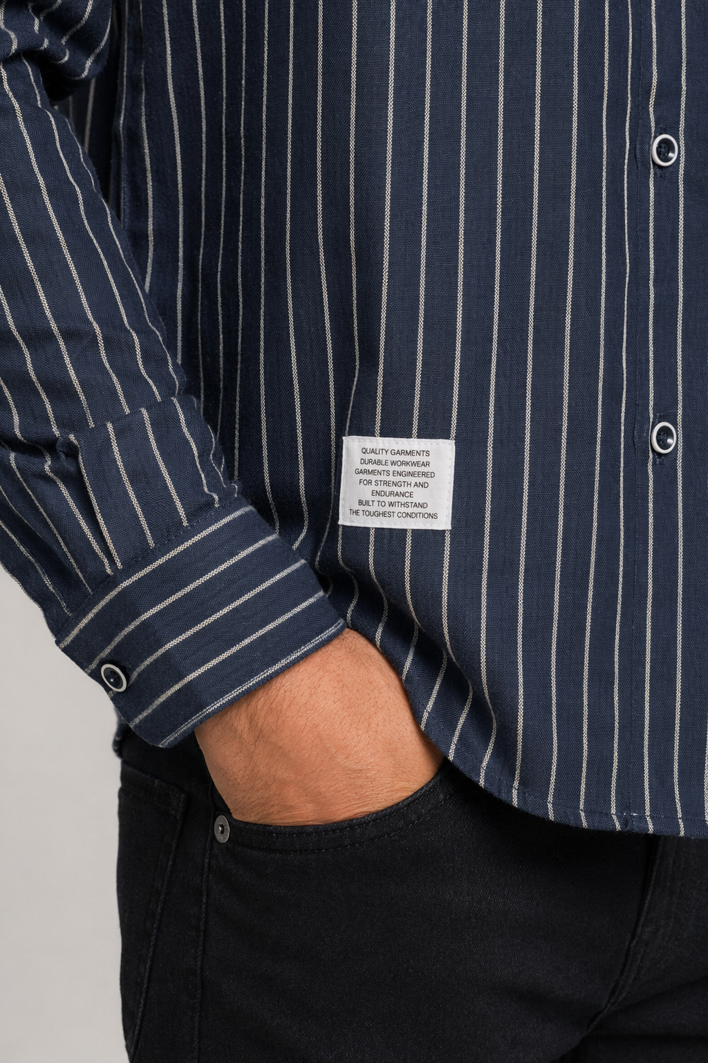 Linen Shirt with Stripes for Men Navy