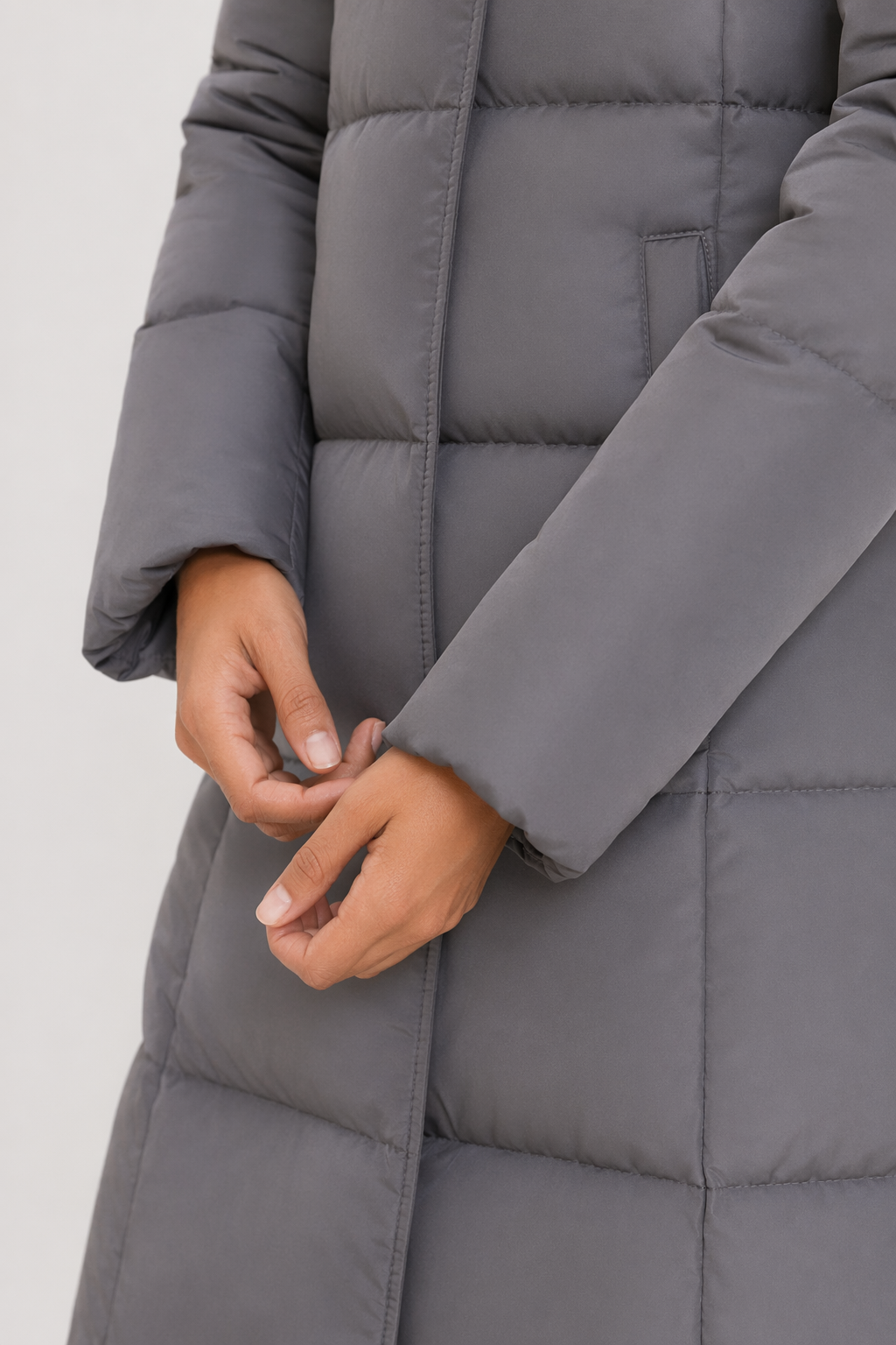 Long Hooded Puffer Jacket for Women Gray