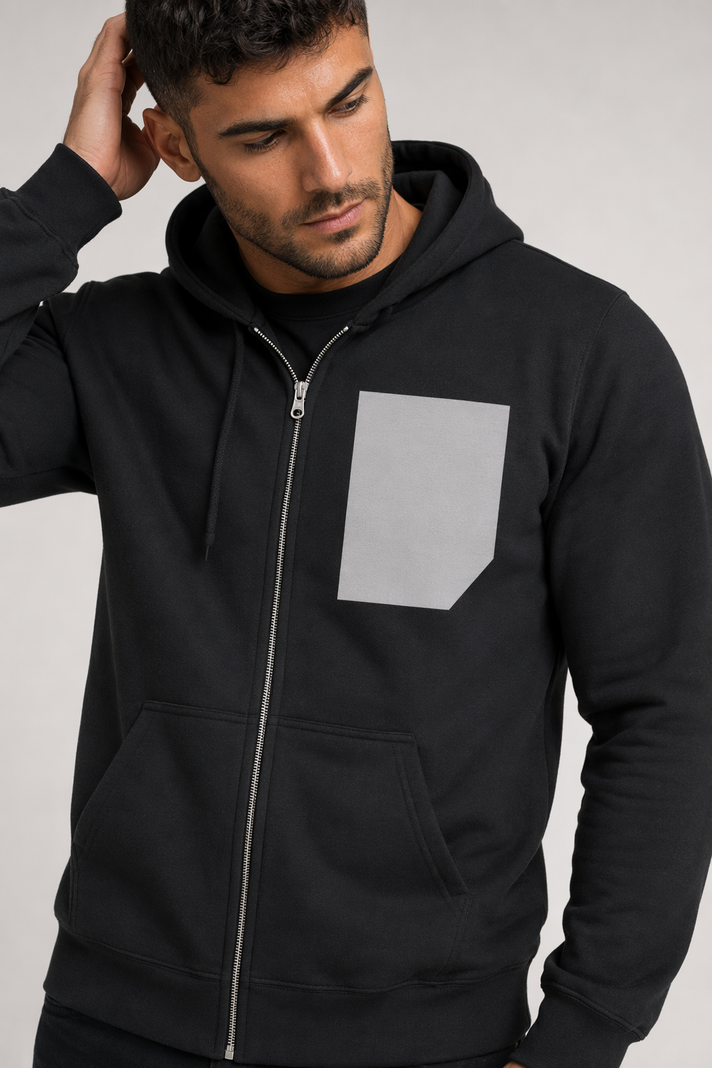 Gray Zip Up Hoodie with Faux Pocket - Men's Heavy Blend Default