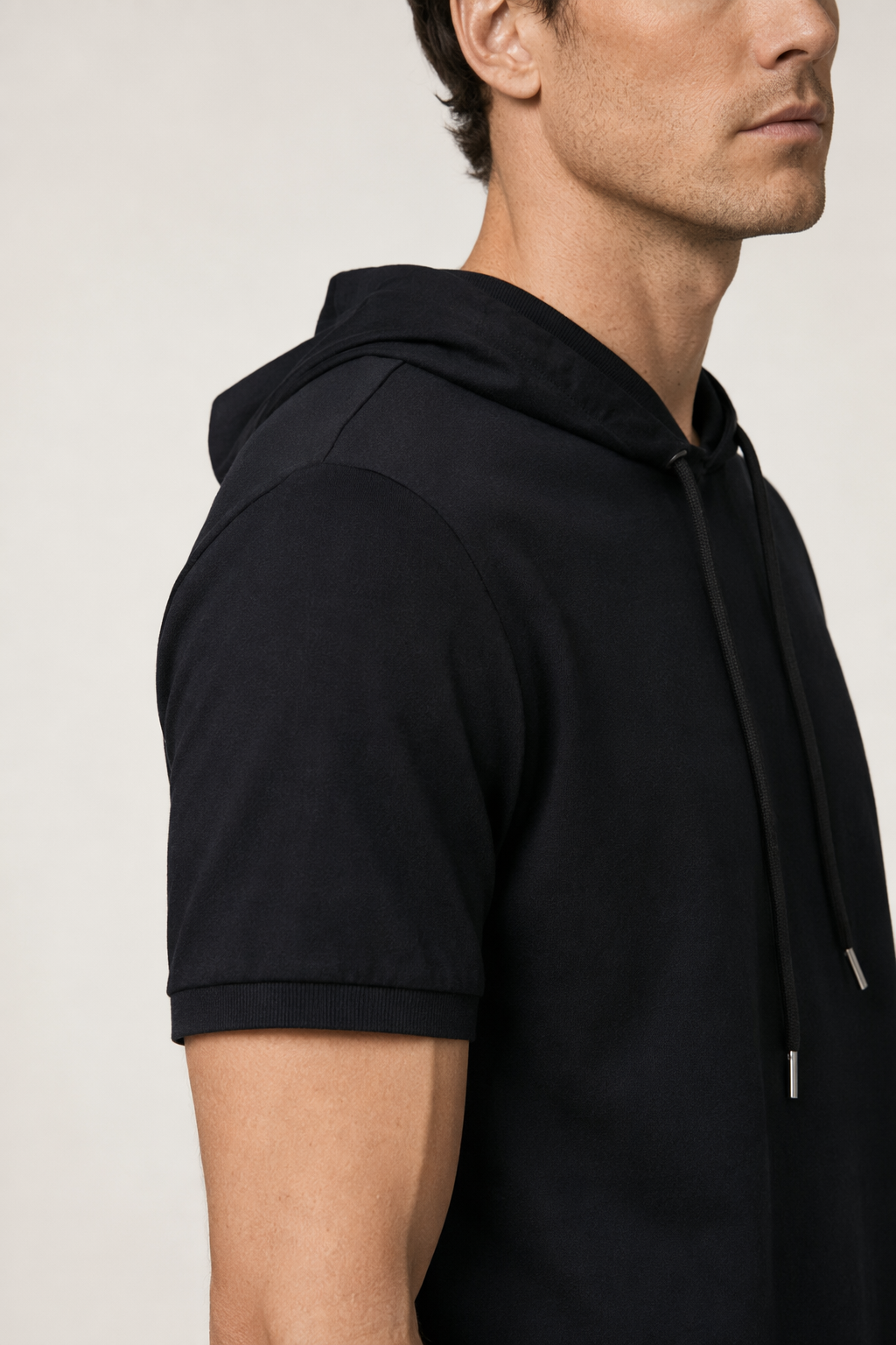 Short Sleeve Hooded Tee for Men Black