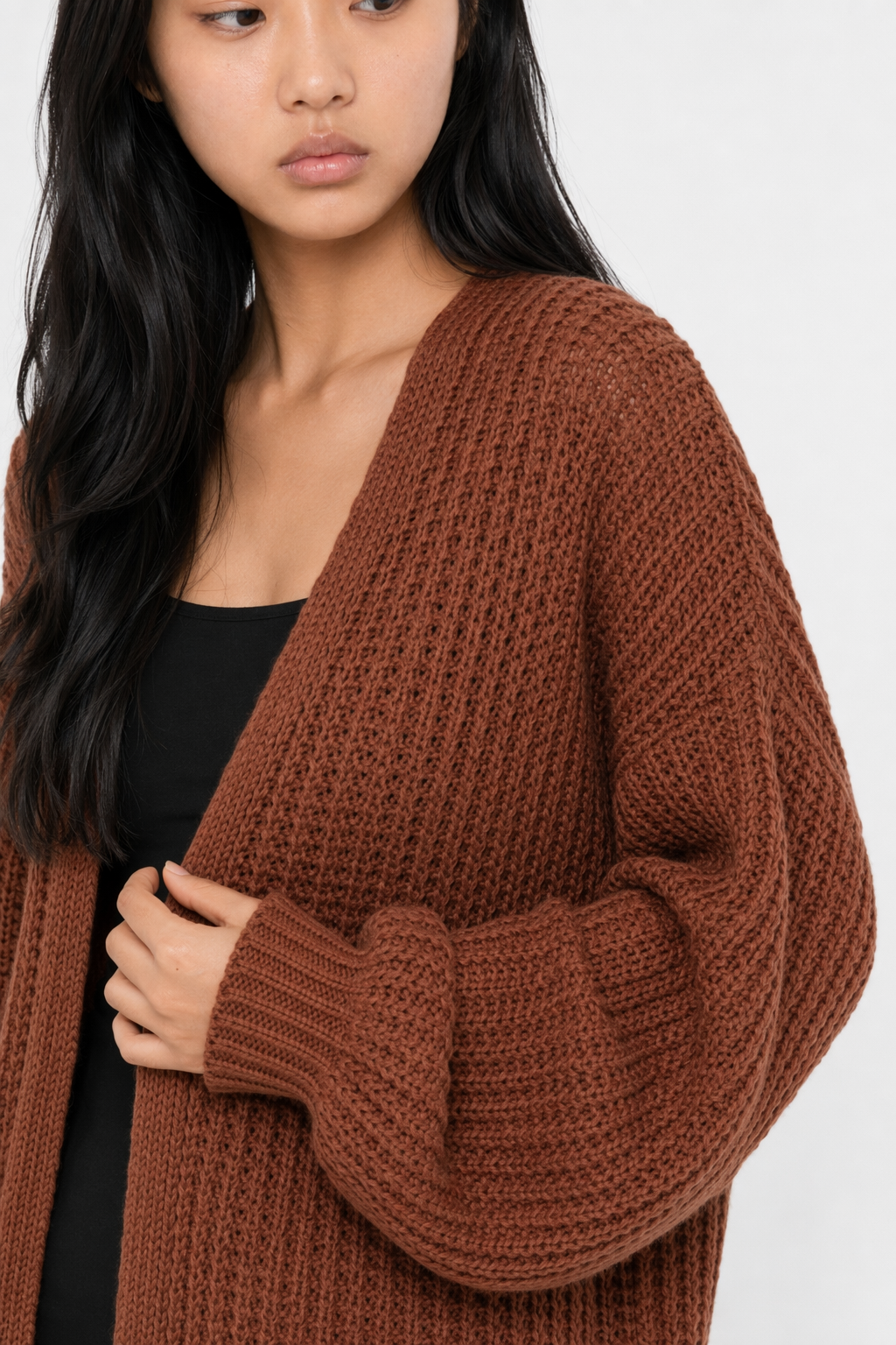 Loose Open Front Women's Casual Cardigan Coffee