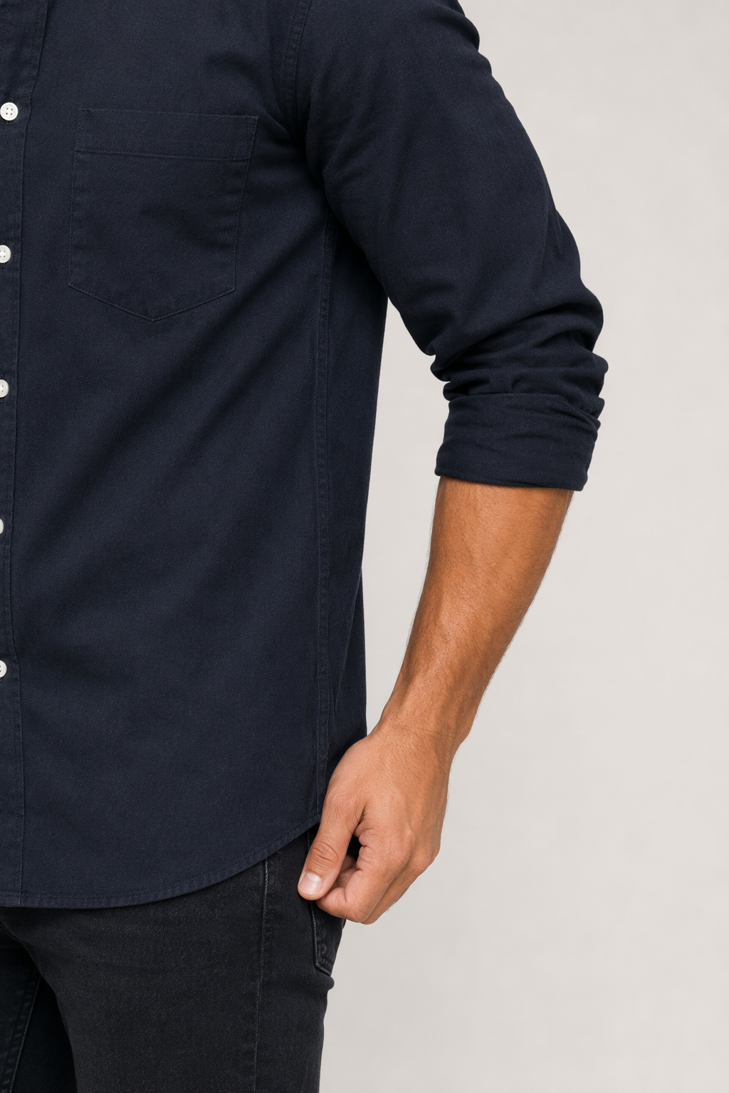 Button-Down Casual Shirt for Men with Long Sleeves, Designed to be Worn Untucked Navy