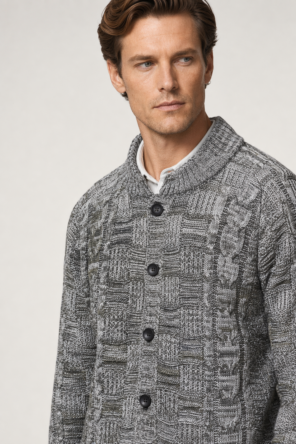 Gray Men's Button-Front Crew Neck Cardigan Default