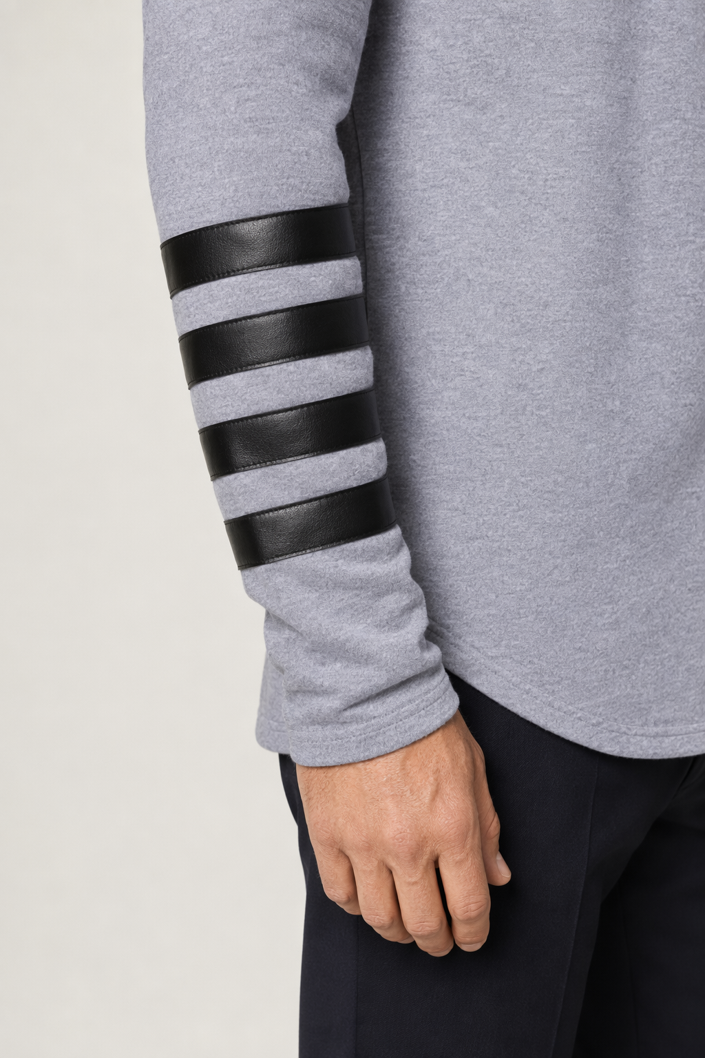 Pullover Hoodie for Men with Faux Leather Accents and Lace-Up Design Light Gray