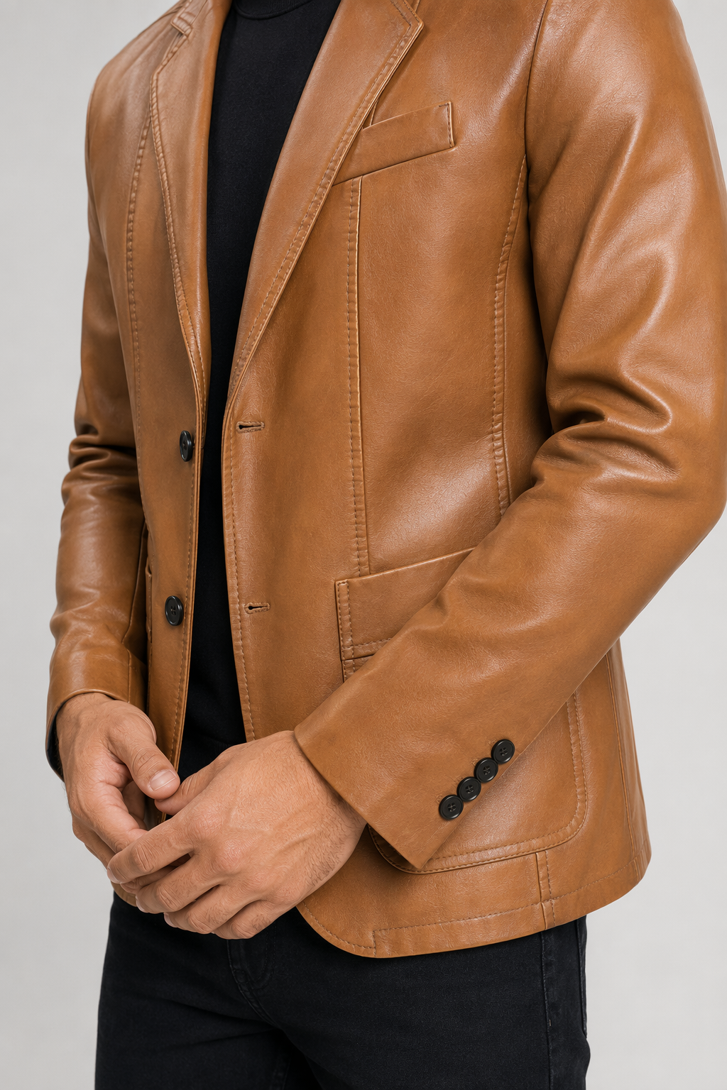Men's Faux Leather Suit Jacket Brown