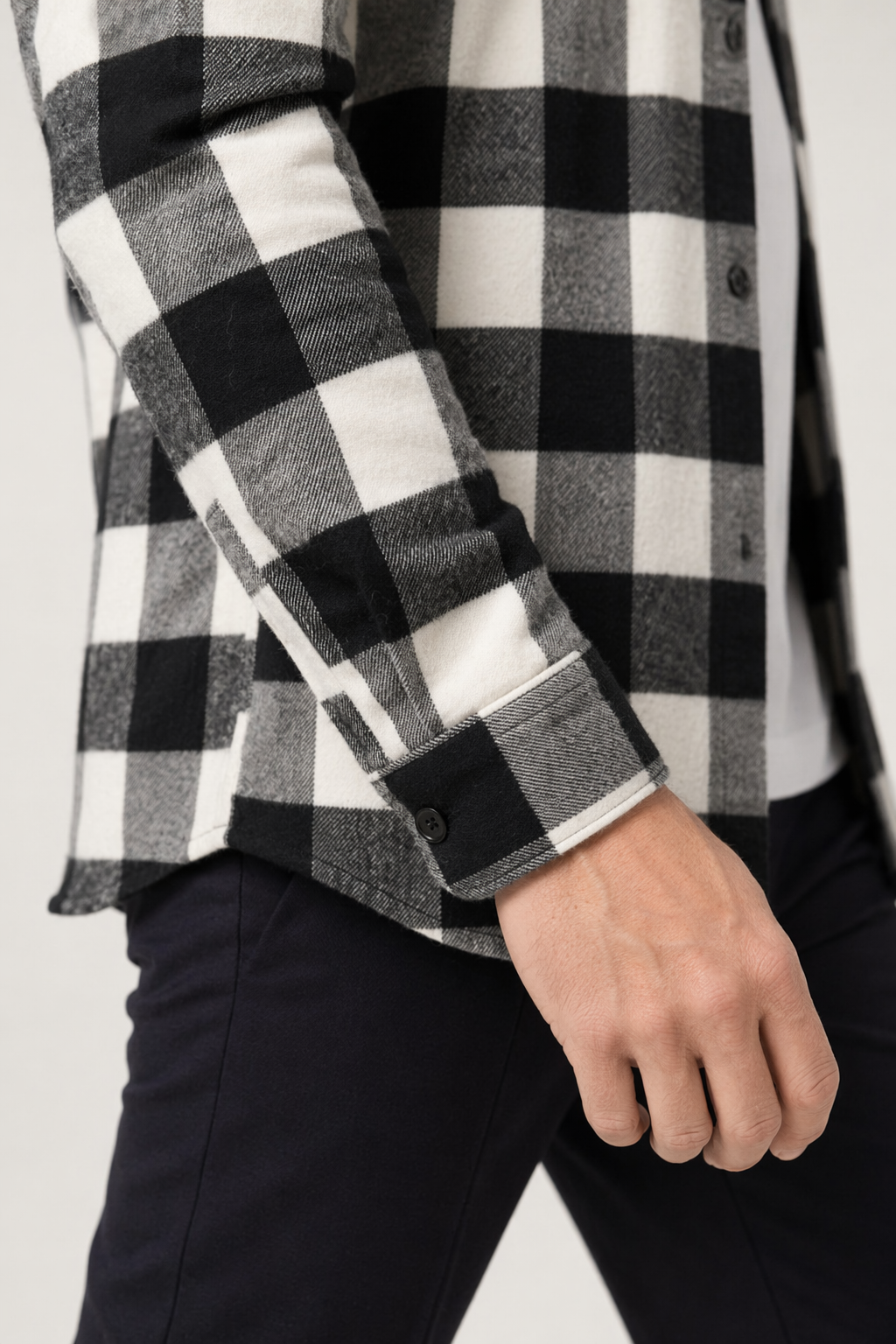 Long Sleeve Checkered Shirt with Dual Pockets for Men White