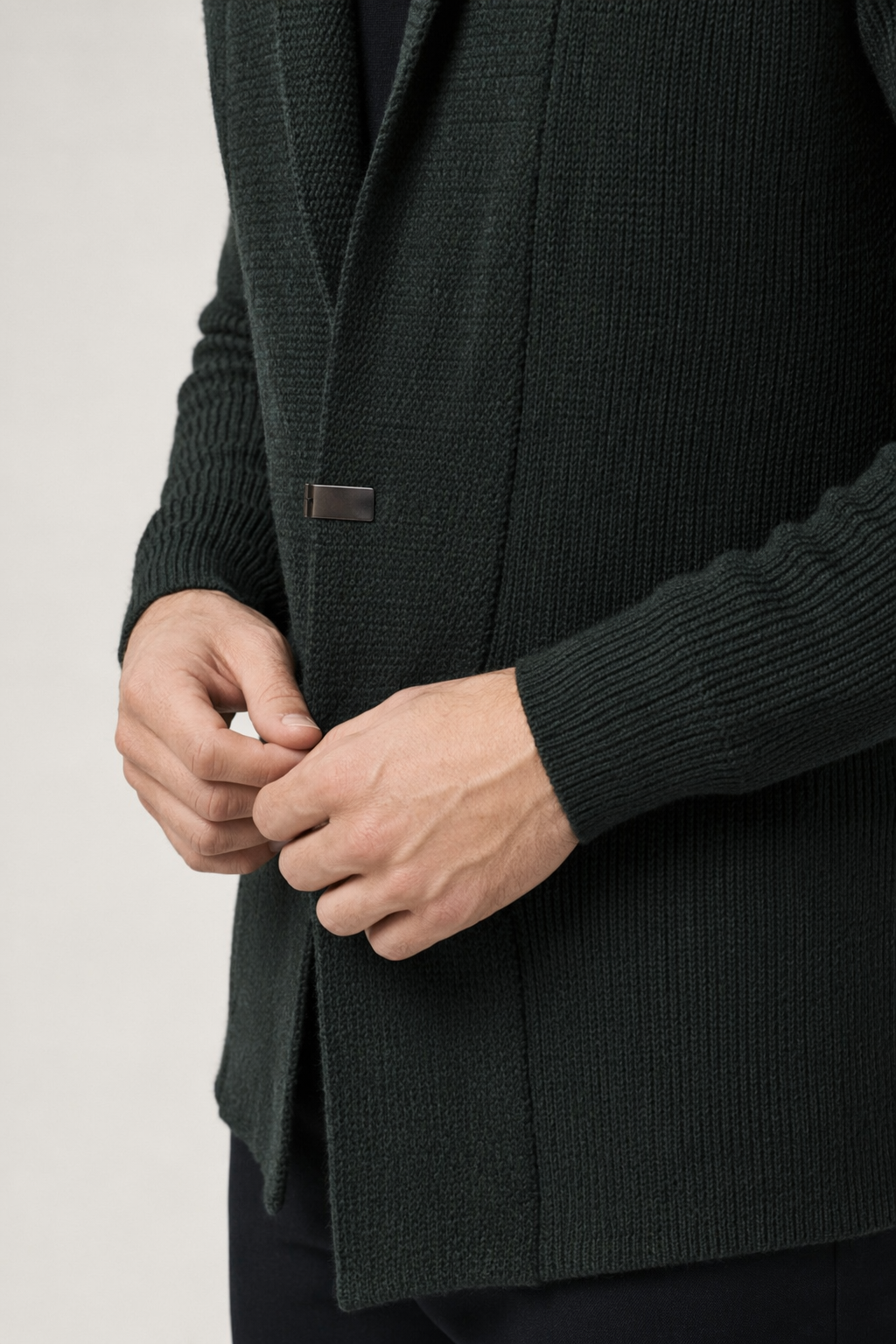 Single Button Men's Mid-Length Cardigan Dark Green