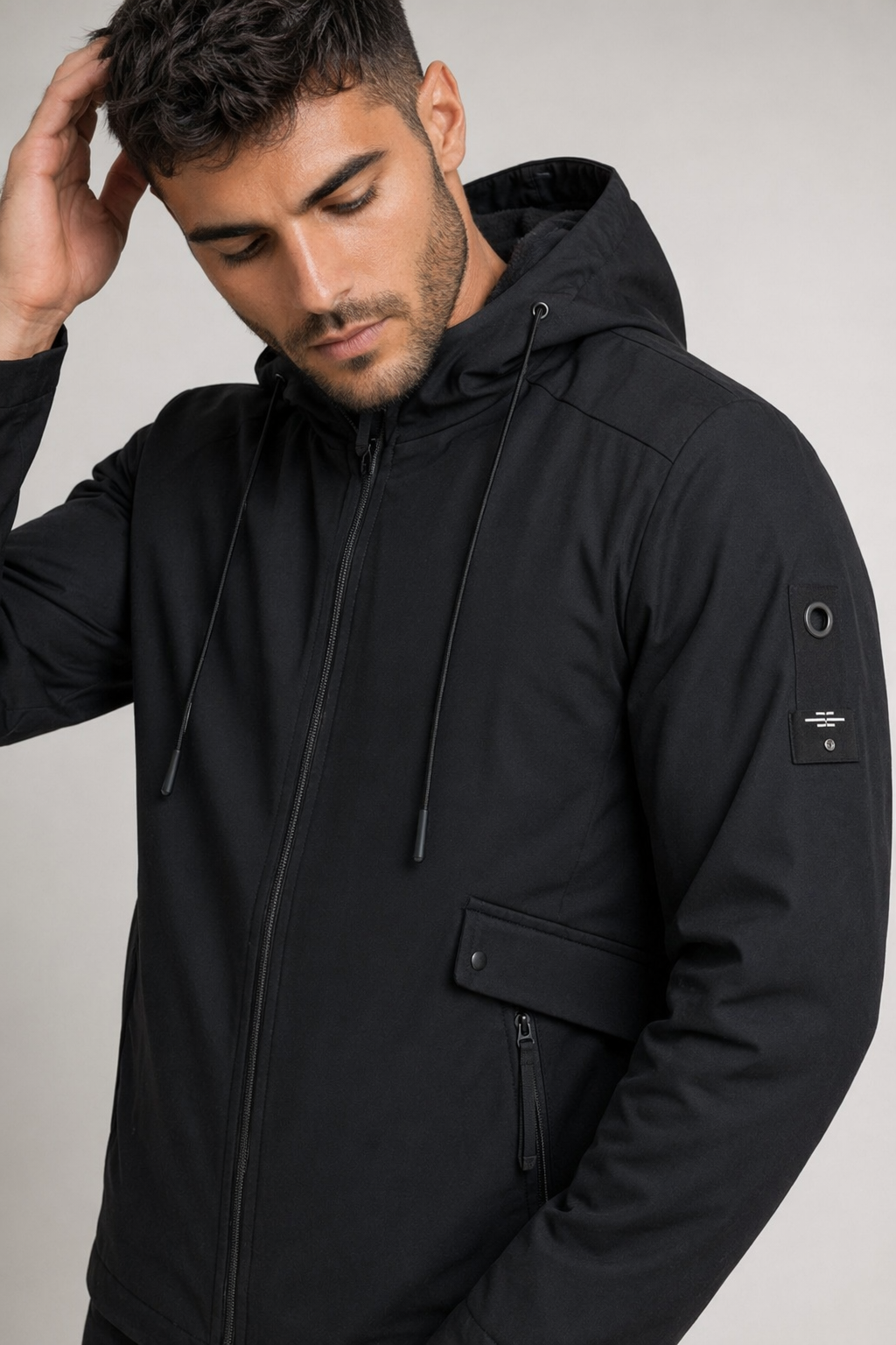 Windproof Hooded Jacket for Men Black